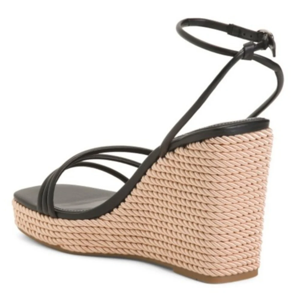 Women's Marc Fisher Mfzeki Black and Tan Wedge Sandals